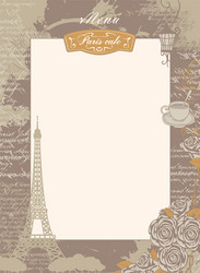 menu list with eiffel tower and roses vector