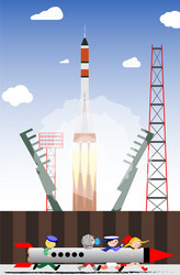 Rocket launch into space from the site vector