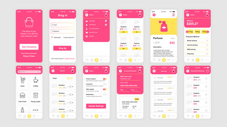 set of ui ux gui screens shopping app flat design vector image