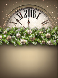 2018 new year background with clock vector