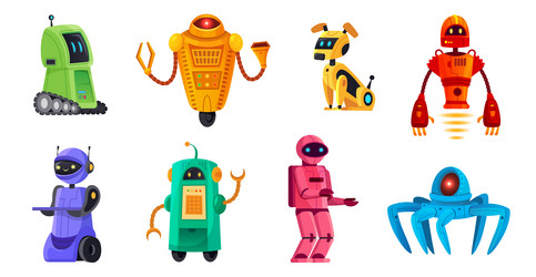 Cartoon robots robotics bots robot pet vector