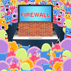 laptop with firewall protect from virus computer vector image