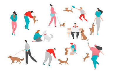 People pet dog owner cartoon vector