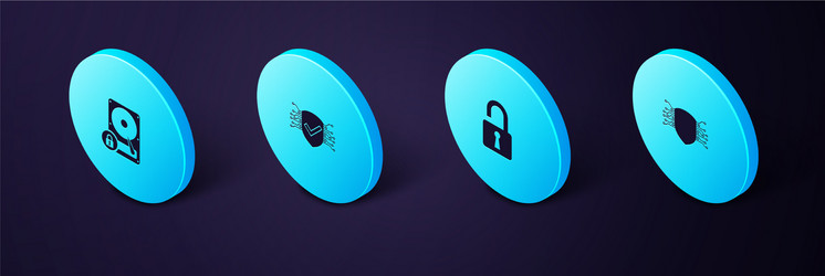 set isometric cyber security open padlock vector