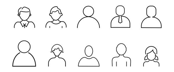 set of outline icons related to avatars for user vector image