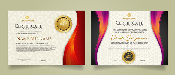 set modern certificate template with flow lines vector image