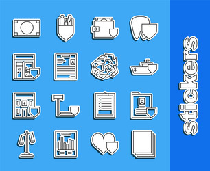set line clean paper document with shield ship vector image