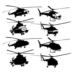 Set of helicopter silhouettes vector