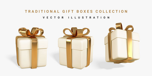 set of realistic gift boxes with golden bow vector