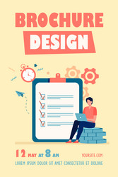 tiny man checking to do list via laptop vector image