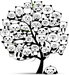 Tree with funny pandas sketch for your design vector