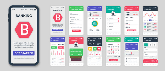 set of ui ux gui screens banking app flat design vector