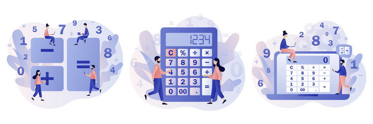 calculator app tiny people with calculating vector