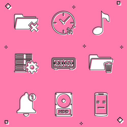set delete folder clock 24 hours music note vector image