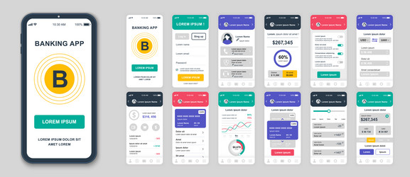 set of ui ux gui screens banking app flat design vector image