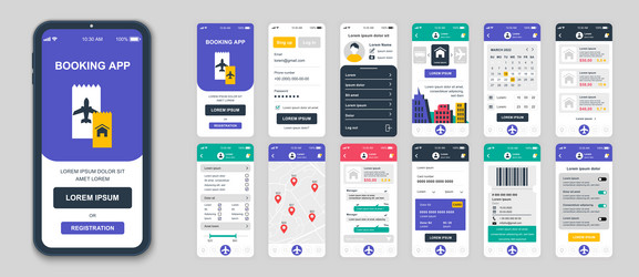 set of ui ux gui screens booking app flat design vector image