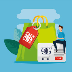 man with code qr and icons vector image