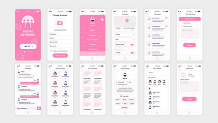 set of ui ux gui screens social network app flat vector image