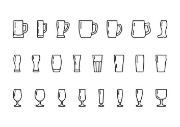 Beer glasses and mugs line icon vector