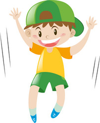 little boy in yellow shirt jumping vector