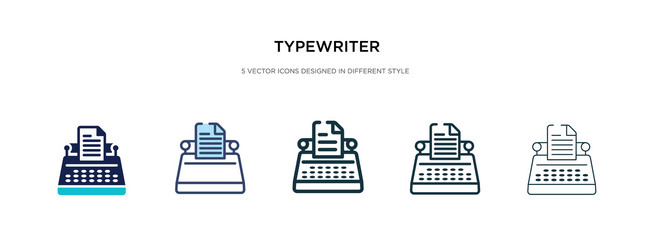 typewriter icon in different style two colored vector image