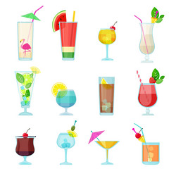 Cocktails collection alcoholic summer drinks vector