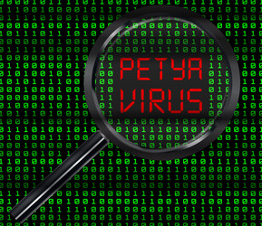 Magnifying glass scanning binary code found petya vector