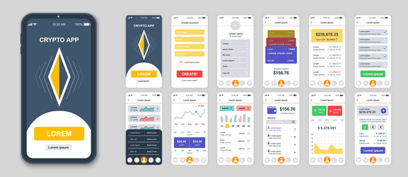 set of ui ux gui screens cryptocurrency app flat vector image