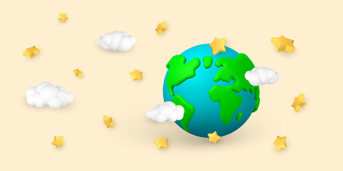 cartoon 3d planet earth with cloud and star vector