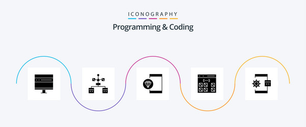 programming and coding glyph 5 icon pack vector image