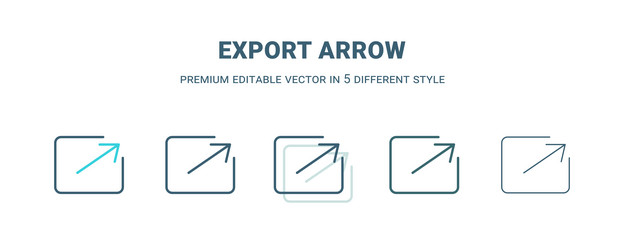 export arrow icon in 5 different style outline vector image