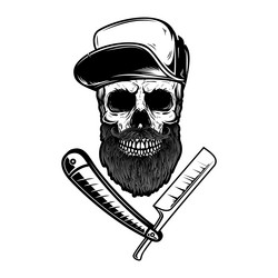 bearded skull with barber razor design element Vector Image