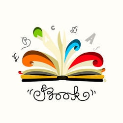 Open book icon with colorful pages and letters vector