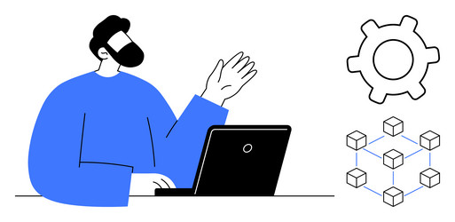 professional discussing computer system vector image