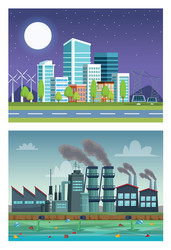 ecology city and industry pollution scenes vector