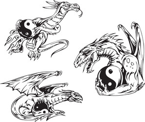 Dragon Yin-Yang Tattoos Vector Image