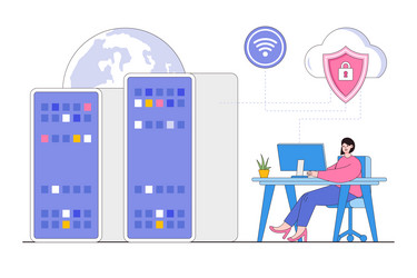 flat secure server concept with people characters vector image