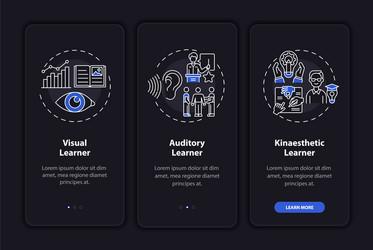 Learning styles onboarding mobile app page screen vector