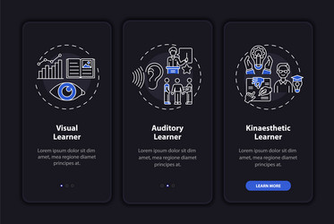 learning styles onboarding mobile app page screen vector