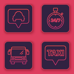 set line map pointer with taxi bus stopwatch 24 vector image