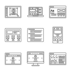 Web Wireframe Line Icons - Website Development vector