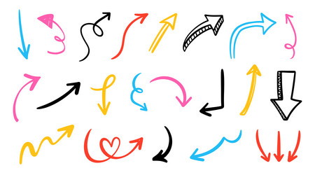 different scribbles arrows marks icons set vector image