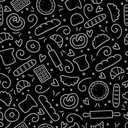 Hand drawn seamless pattern bakery element vector