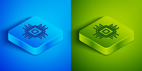 isometric line computer processor vector image