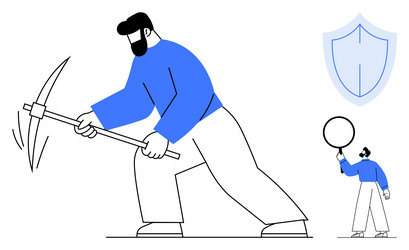 miner working with pickaxe while another person vector image