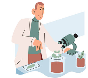 Scientist examining plant species using laboratory vector