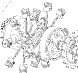 disassembled radial engine on a white vector