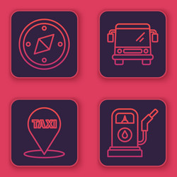 set line compass map pointer with taxi bus vector image