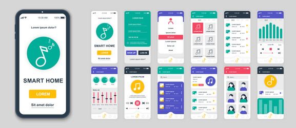 set of ui ux gui screens music app flat design vector image