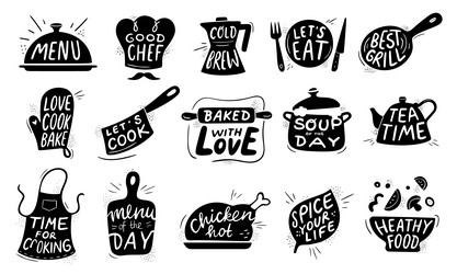 Kitchen food lettering gourmet cooking foods vector